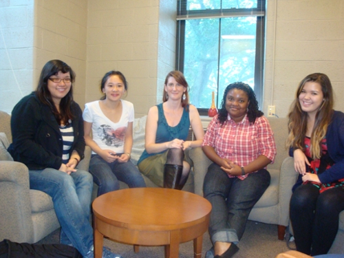  Steering Committee Members: Christine Hseuh (2012), Katherine Ly (2015), Mariah Schug (Faculty Advisor), Sandy Durosier (2013) and Michelle Woodcock (2014). Not pictured: Tasmiha Khan (2012) and Adela Ramirez (PR Coordinator, 2013).