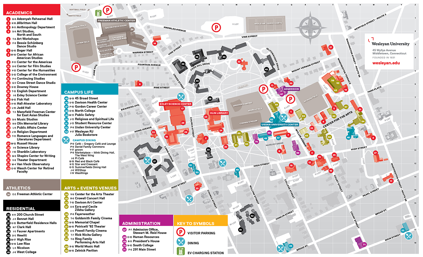 Printable Campus Map About Wesleyan University