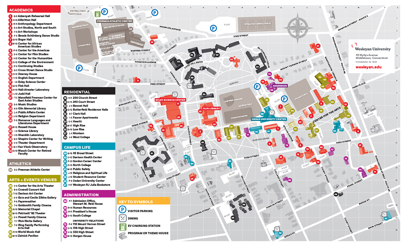 u of a map Printable Campus Map About Wesleyan University