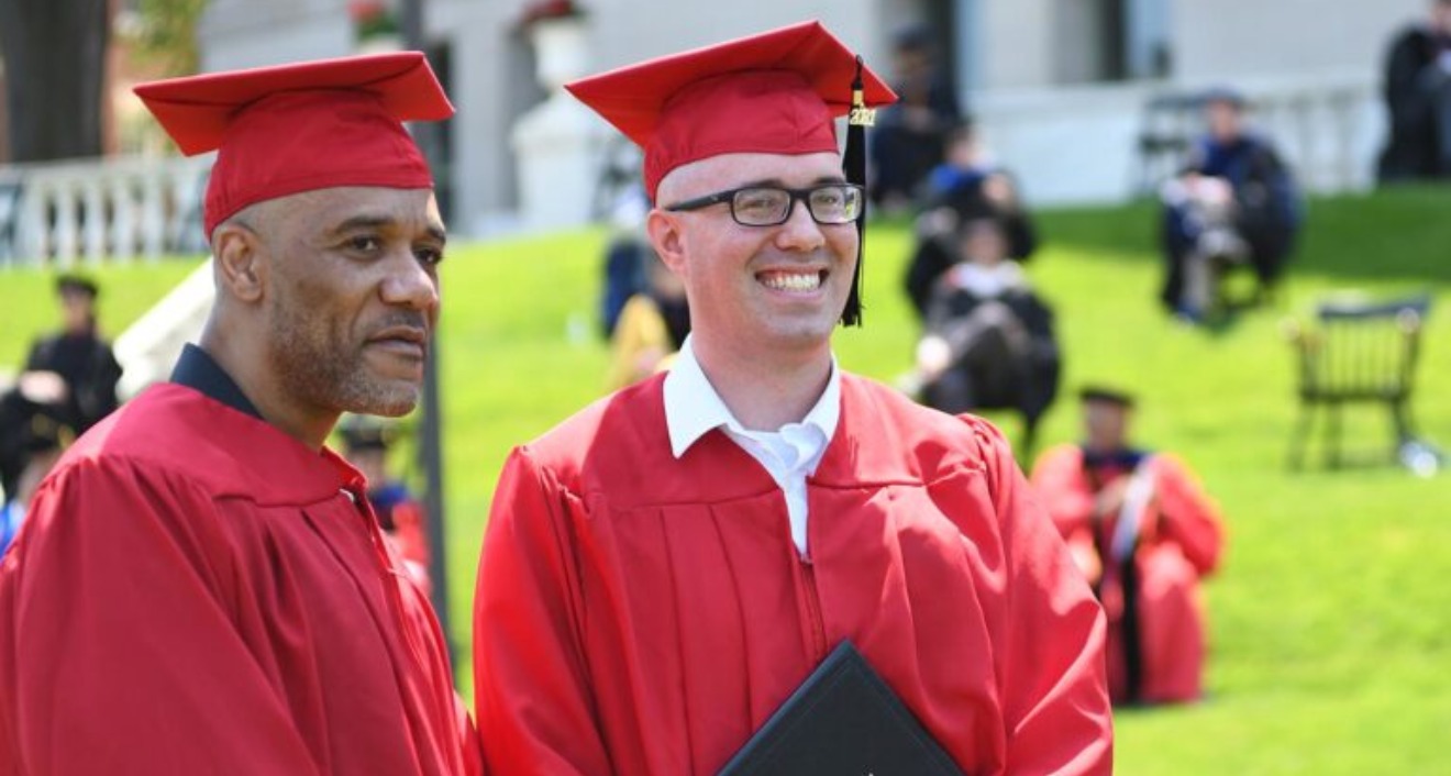 Clyde Meikle ’21 and Josh Hinman ’21 received diplomas during Wesleyan’s 188th Commencement.