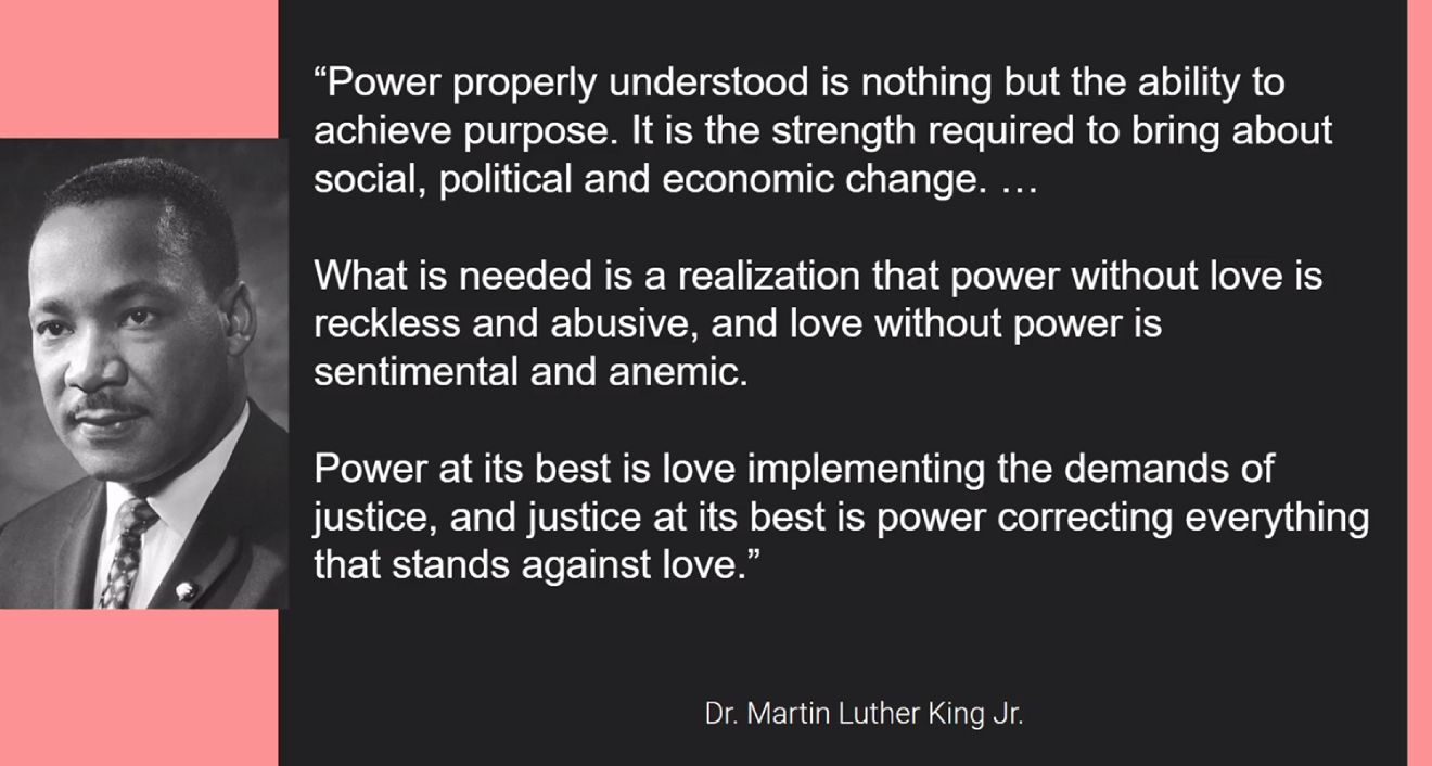 During Wesleyan’s MLK Day address, Andratesha Fitzgerald shared comments about power by Dr. Martlin Luther King Jr.