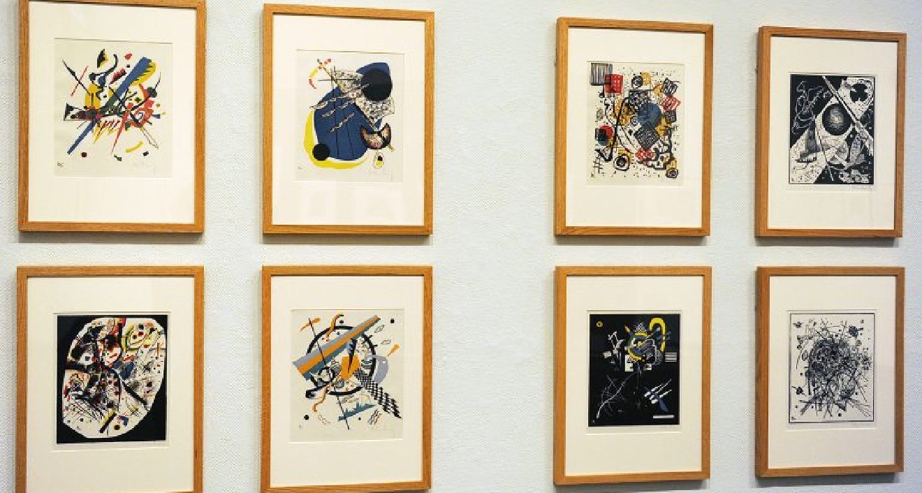 Several pieces from the Davison Art Center collections have been on public display at Wesleyan including this series of drypoints, woodcuts, and lithographs from Russian artist Wassily Kandinsky. (Photo by Rebecca Goldfarb-Terry)