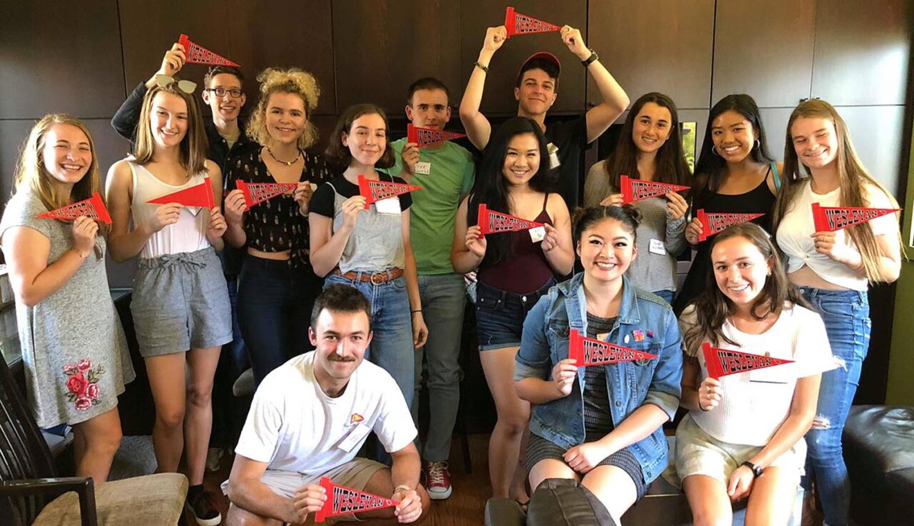 Members of the Class of 2022, pictured at a Bay Area gathering prior to their first year at Wesleyan, will graduate during the 190th Commencement Ceremony on May 22.