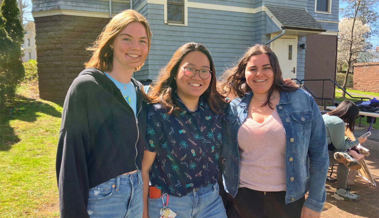 Annie Volker ’24, Debbra Goh ’24, and Hayley Berliner, Temporary Sustainability Director