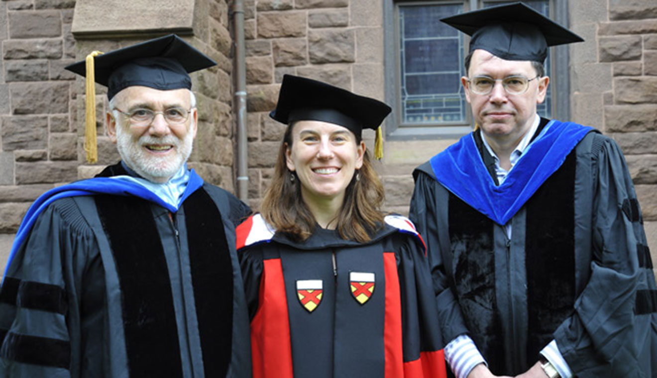 Jeremy Zwelling, at left, received the Binswanger Prize for Excellence in Teaching during the 2010 Wesleyan University Commencement Ceremony.