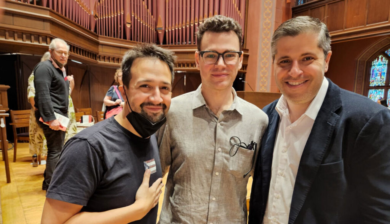 Lin-Manuel Miranda ’02, Hon. ’15, Alex Horwitz ’02, and Bill Sherman ’02 celebrated their 20th reunion.