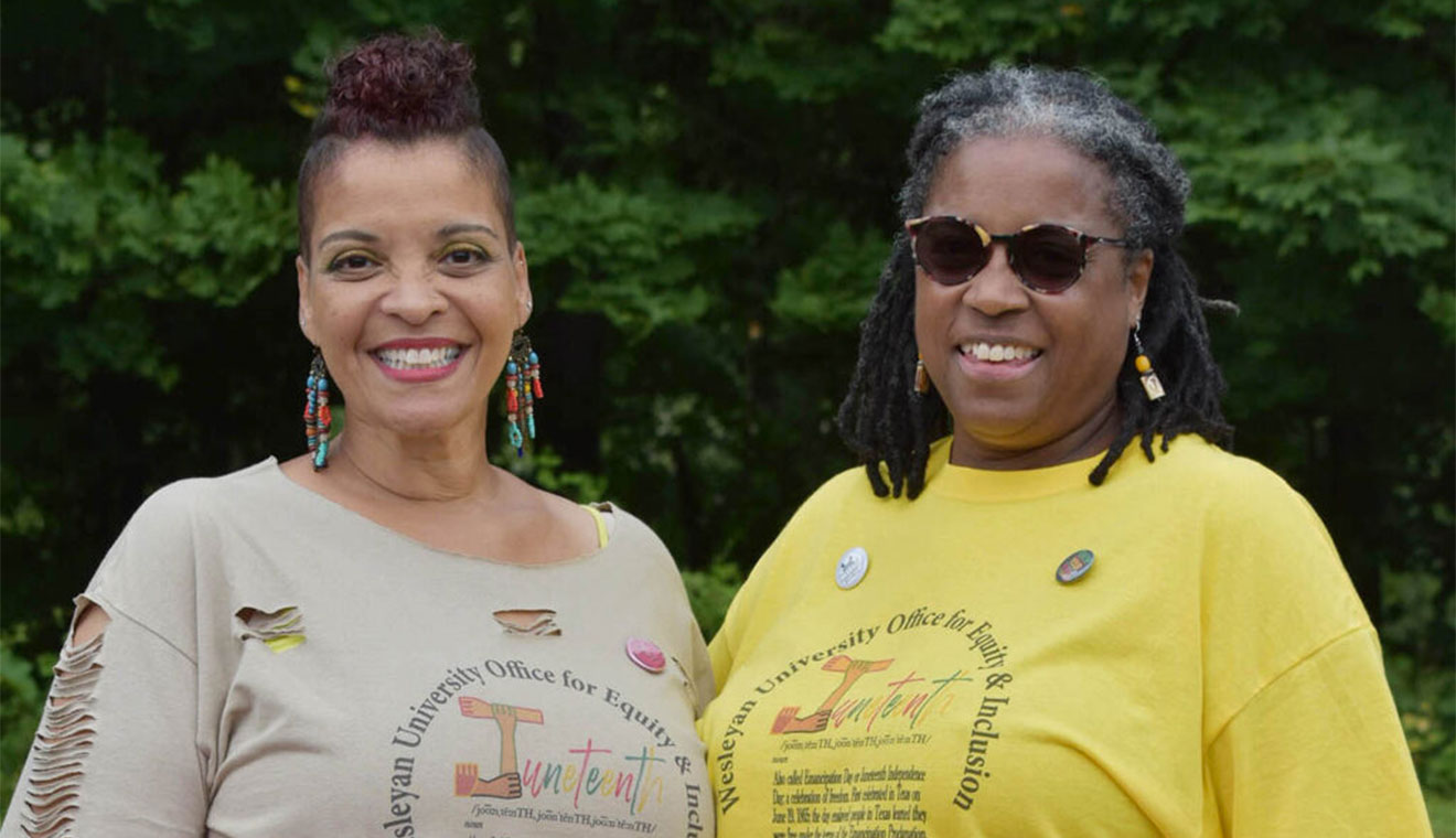 Evelyn Bozeman, administrative assistant for the Office for Equity and Inclusion, and Alison Williams ’81, vice president for equity and inclusion, participated in the City of Middletown’s Juneteenth Liberation.