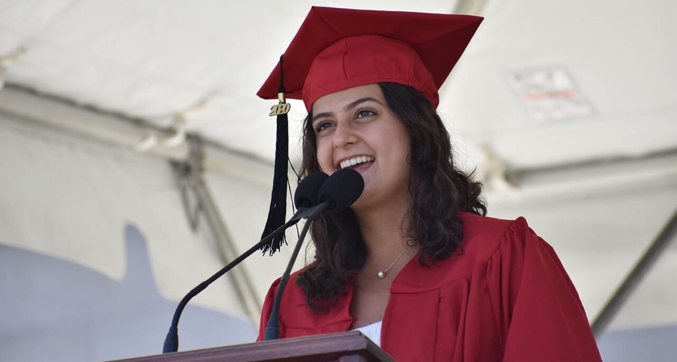 Caroline Bhupathi ’20 was the Class of 2020 speaker. (Photo by Tom Dzimian)