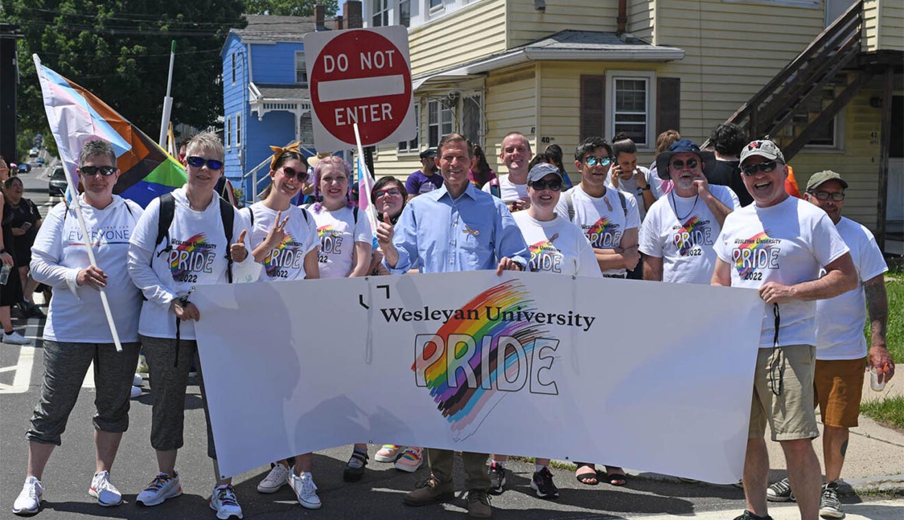 Senator Richard Blumenthal joined Wesleyan’s group at the fourth annual Middletown PrideFEST on June 4. More than 50 groups marched in the parade.