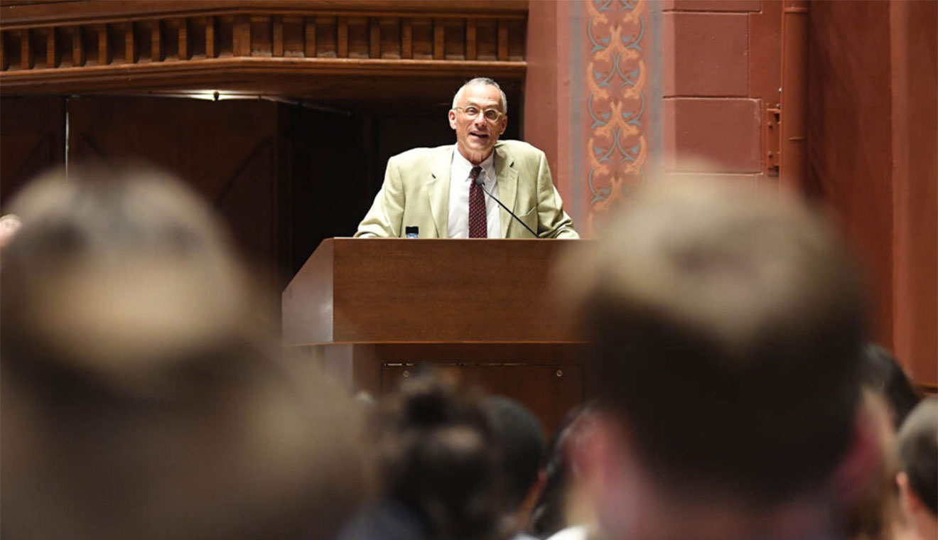 Wesleyan President Michael Roth ’78 delivered welcome remarks at the ceremony.