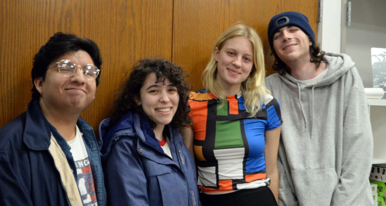 Wesleyan International News Group meets: Dylan Campus ’25, Lyla Normand ’25, Julia Augustyn ’25, and Jake Gale ’25