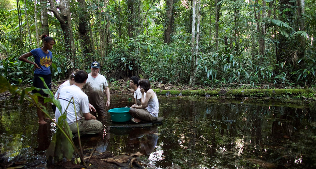 Barry Chernoff and students in Guyana.