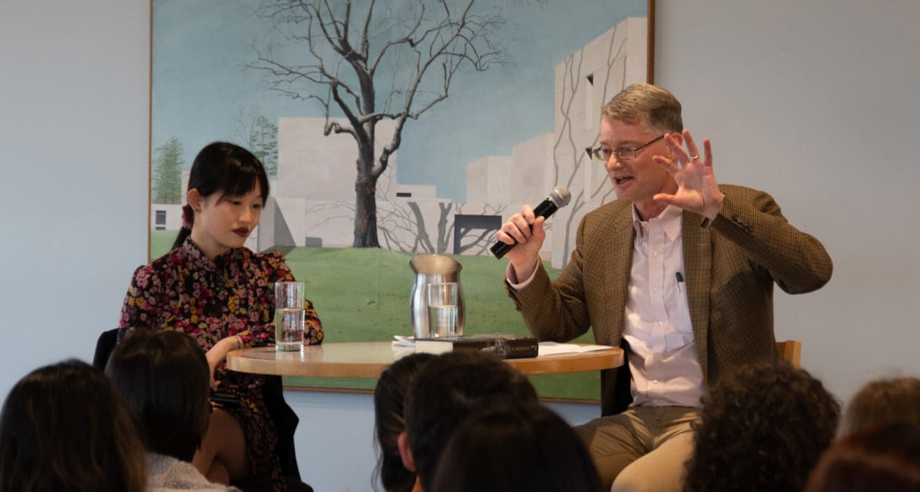 Kuang and Stephen Angle, director of the Fries Center for Global Studies. Photo by Mike Mavredakis.