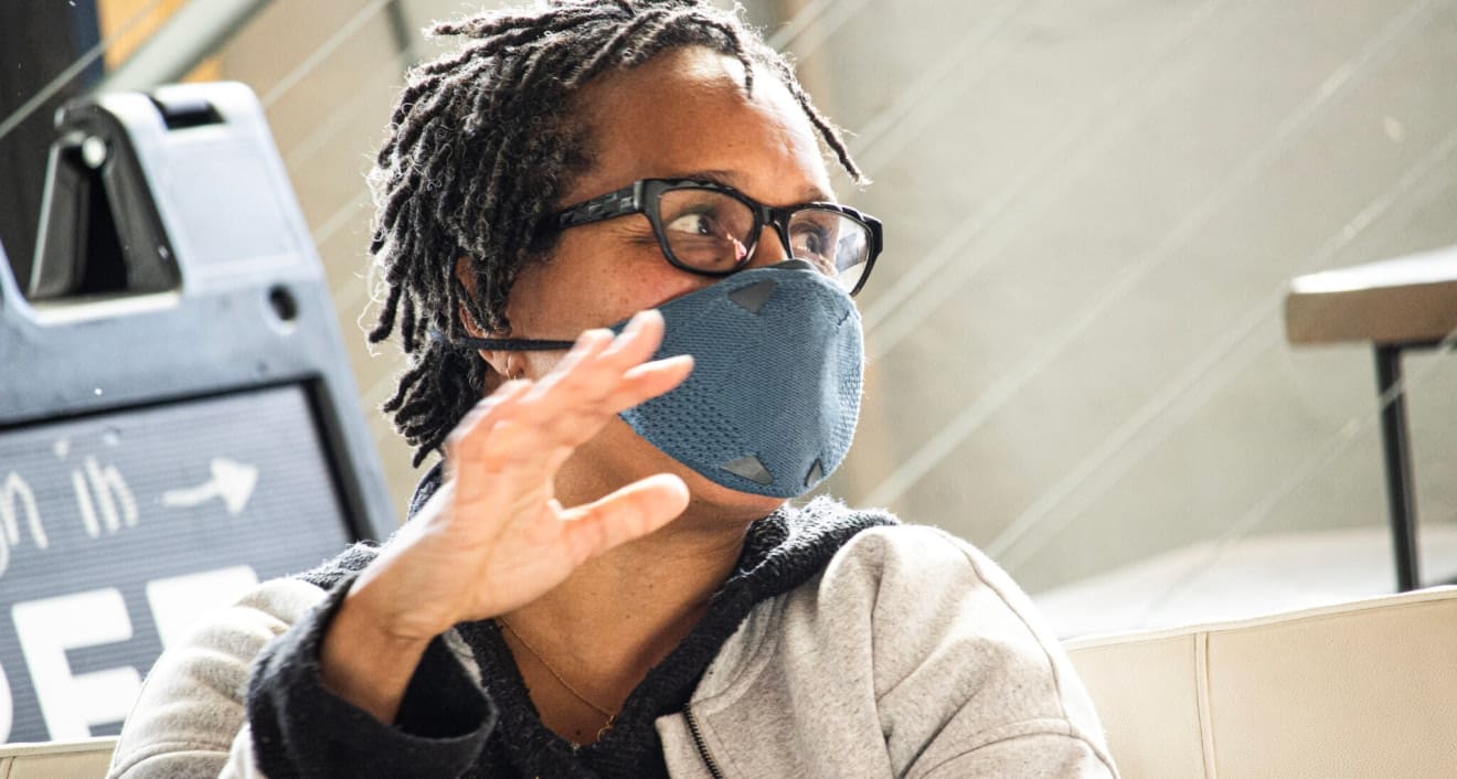 Faculty Fellow Tracy Heather Strain at the first Embodying Antiracism Initiative salon at The Free Center in Middletown on February 2, 2023. Photo by Rich Hollant.