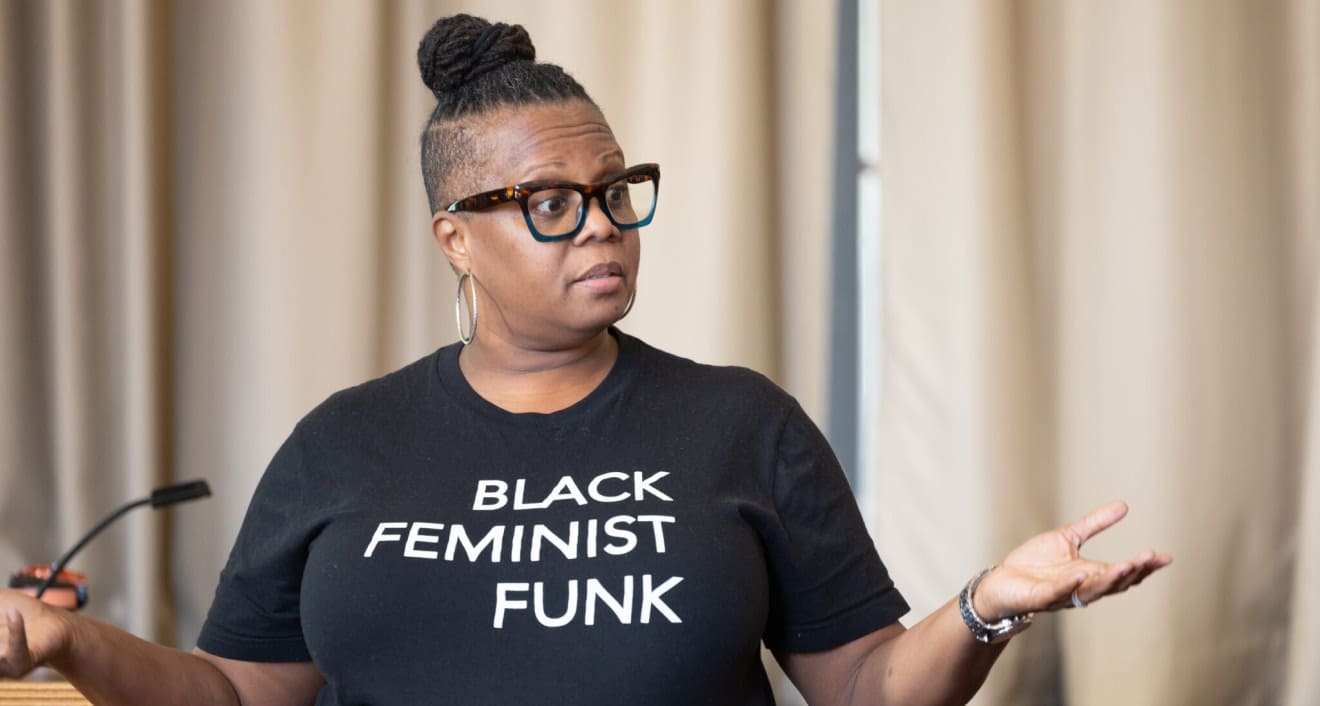 Stephanie McKee-Anderson at the second Embodying Antiracism Initiative salon in the Smith Reading Room of the Olin Library on February 24, 2023. Photo by Sandy Aldieri of Perceptions Photography.