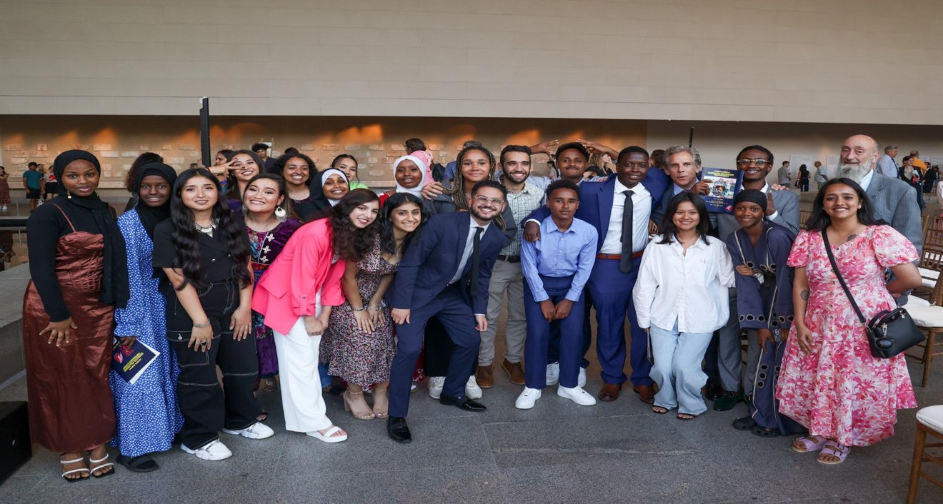 Ahmed Badr, center, with Narratio Project fellows and actor Ben Stiller at The Metropolitan Museum of Art in New York City. (Narratio Project)