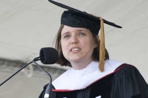 This photo is from the Commencement Ceremony of 2009 when we paid tribute to Jen’s work with an honorary doctorate. In her remarks, she talked about reading “Charlotte’s Web” with her Wes teacher Anne Greene. She reflected on the fact that most graduates would leave the home we’ve had for four years, but that a few would stay — and make a big difference.