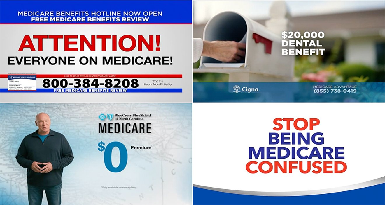 Examples of television advertisements for Medicare Advantage and Medicare Part D plans. (Photo courtesy of the Wesleyan Media Project).
