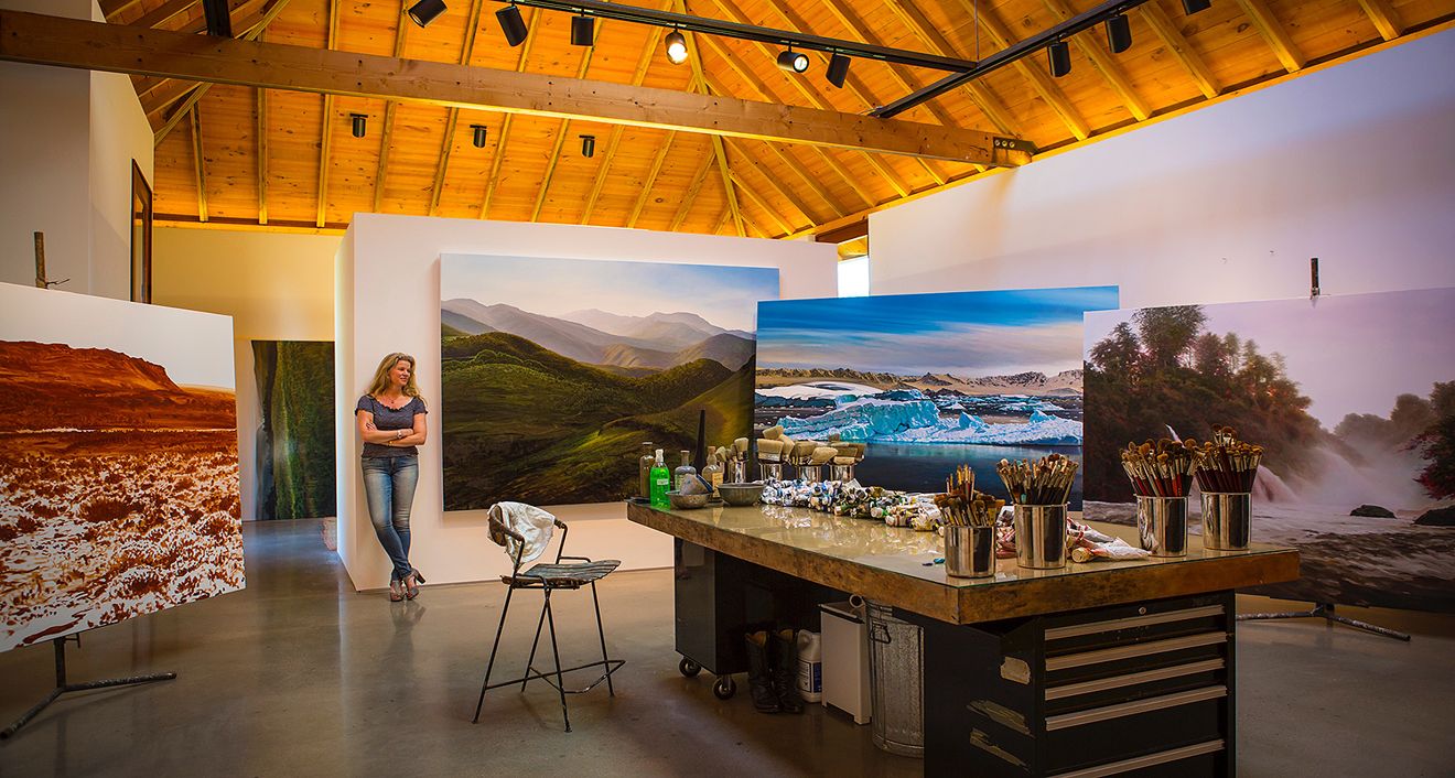 Professor of Art Tula Telfair stands in her painting studio, located in Lyme, Conn.