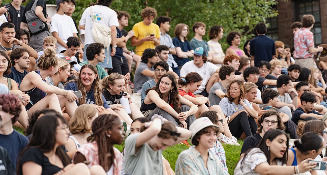 Students from the Class of 2027 gather on Foss Hill during Arrival Day. (Meka Wilson)