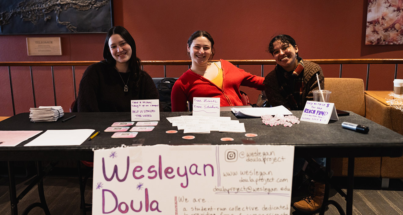 Students table at the Civic Action Fair during Wesleyan’s Democracy in Action convening on Feb. 16. (Meka Wilson)