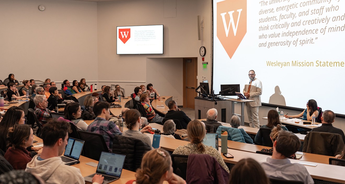 Jeff Snyder, professor of at Carlton College, speaks at the Hugo L. Black Lecture on March 25, 2024. (Meka Wilson)