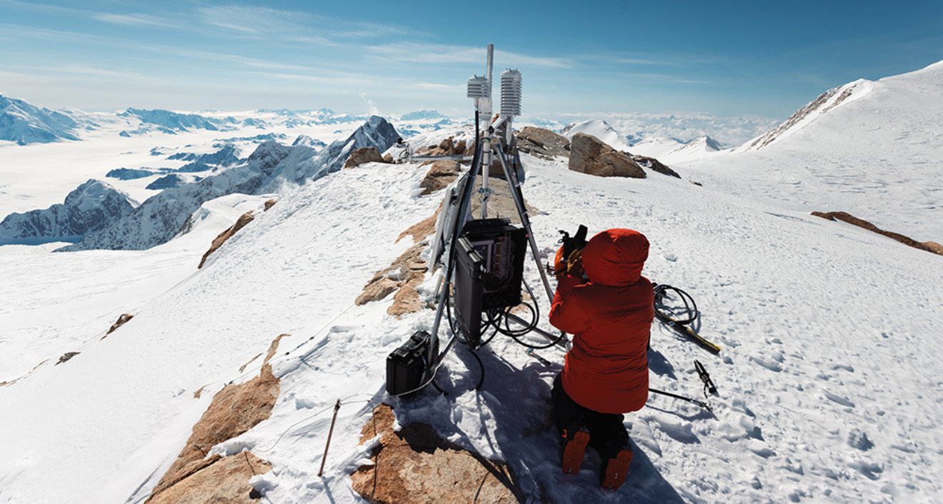 Dr. Alison Criscitiello repairs North America’s highest weather station on Mt. Logan, Kluane National Park and Reserve. Courtesy The National Geographic Society, photo by Leo Hoorn.