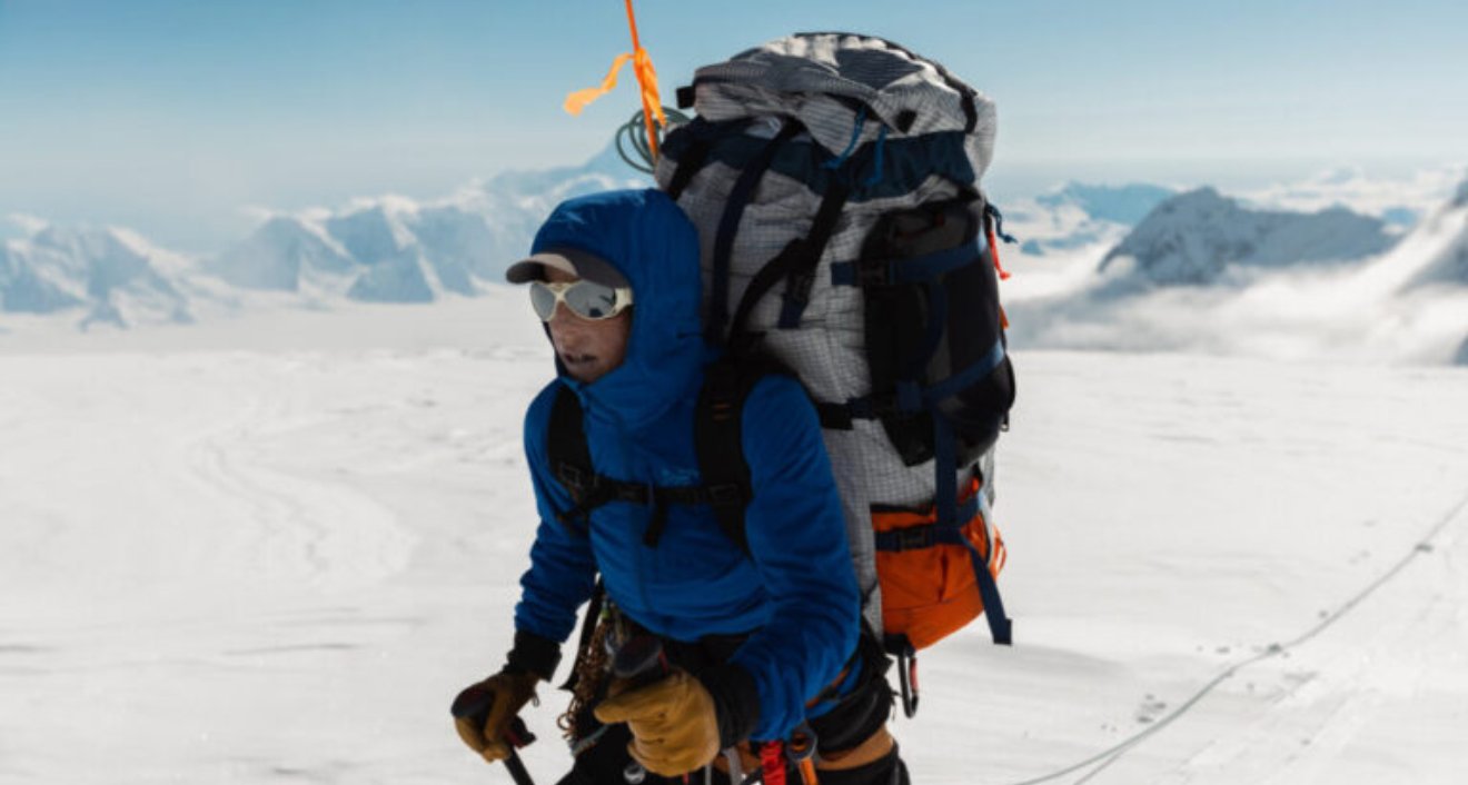 Dr. Alison Criscitiello skiing towards the icefall on Mt. Logan, Kluane National Park and Reserve. Credit: Leo Hoorn/National Geographic
