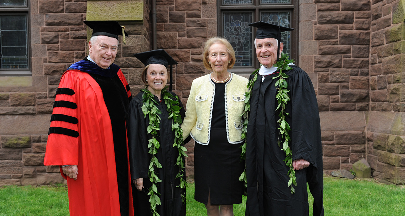 President Emeritus Colin G. Campbell, MA ’71, Hon. ’89, Gina Driscoll, Nancy Campbell Hon’00, MALS’80, and John Driscoll ’62