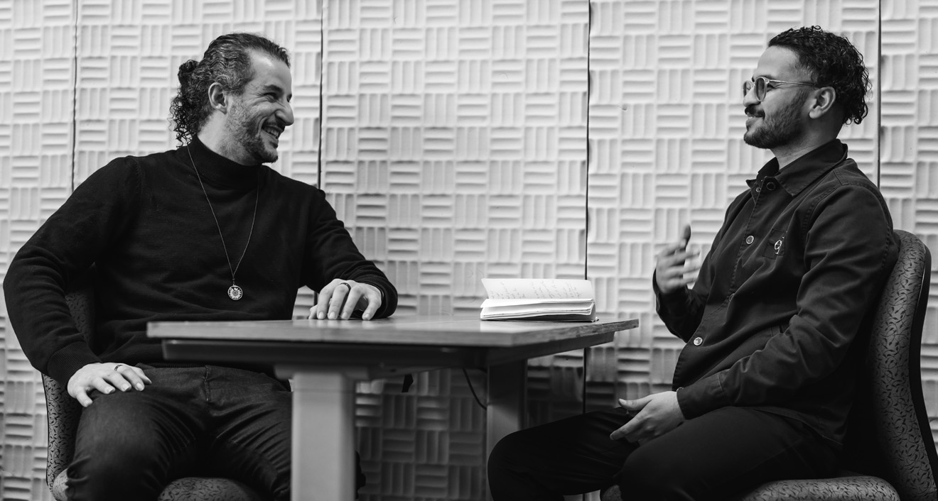 two men talking