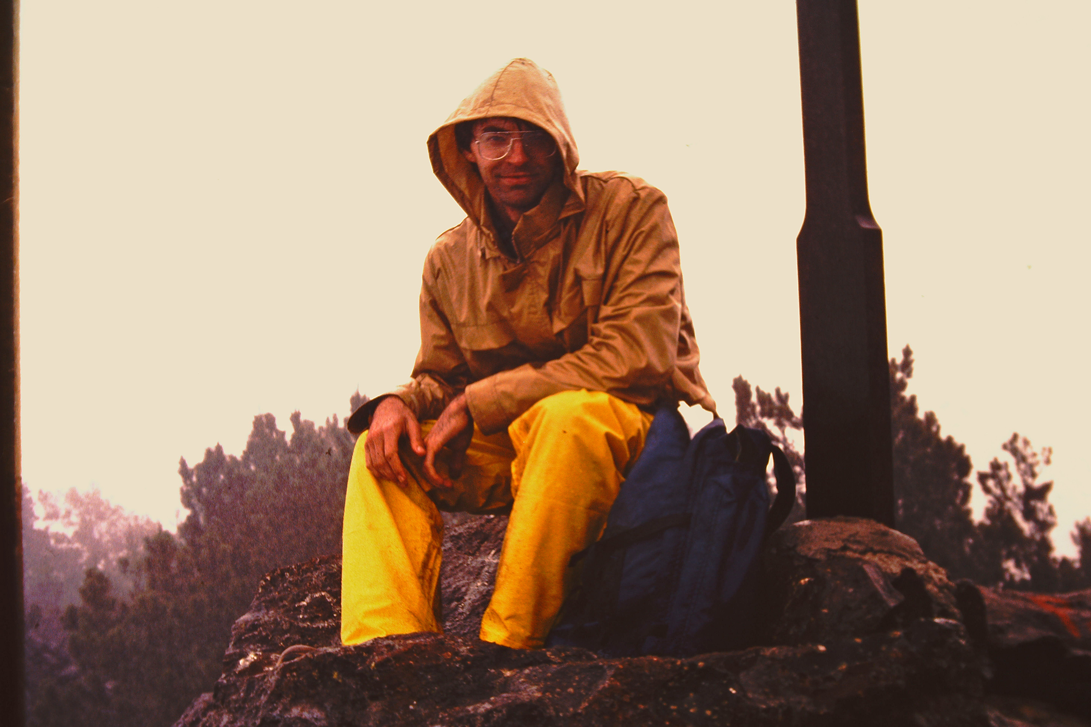 Josh Calder at the highest point on Hispaniola, under the cross where he hit his head.