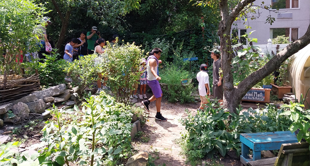 Miles Horner '26 gave tours of the community gardens where he interned in New York City.