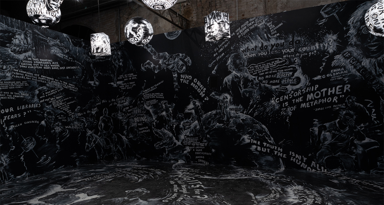 Anderson's installation as part of "In Minor Keys," the 61st International Art Exhibition of La Biennale di Venezia, Venice, Italy. May 9–November 22, 2026. Images courtesy La Biennale di Venezia. Photography by Andrea Avezzù, Jacopo Salvi, Marco Zorzanello, and Luca Zambelli Bais. "All in Your Head," 2026. Sound installation, binaural stories. 20 min. Dimensions variable. "Notebook," 2026. Immersive painting installation, sound. Dimensions variable.