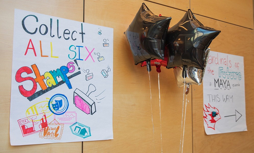 Displays on wall with balloons