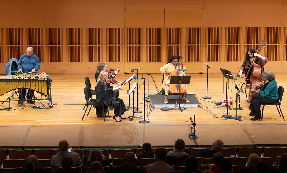 Musicians performing on stage