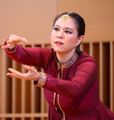 Kathak (North Indian classical) dancer Jin Won performs during the Navaratri Festival at Wesleyan.