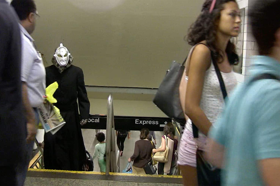 People exiting subway stairs
