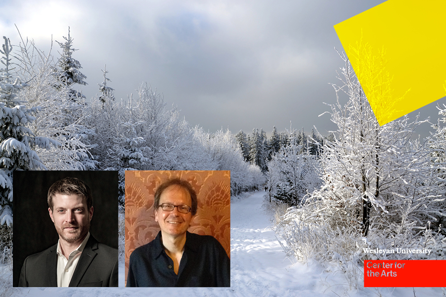 Photos of Christopher Grundy and William Braun in front of winter landscape