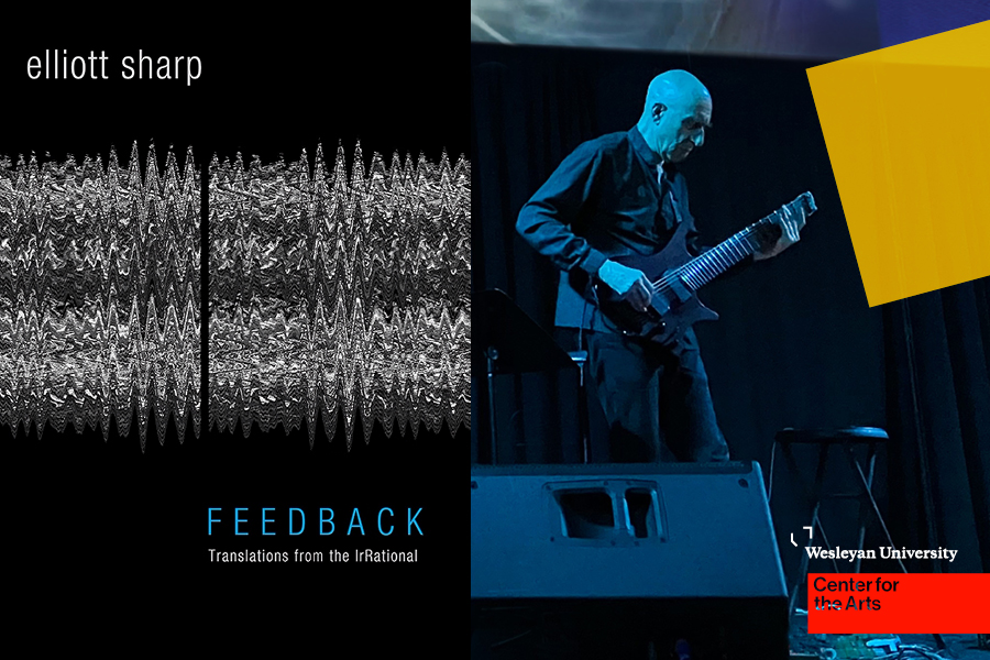 Musician playing guitar on stage and book cover