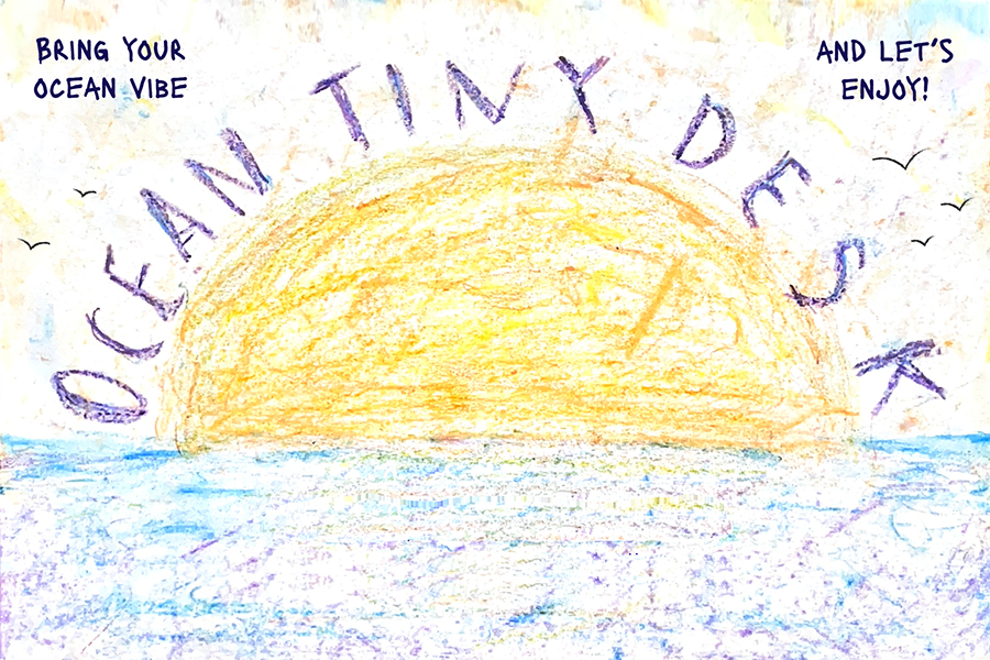 Illustration of sun setting on ocean