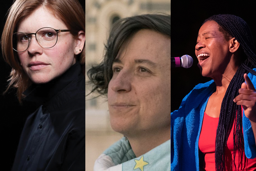 Headshots of three people