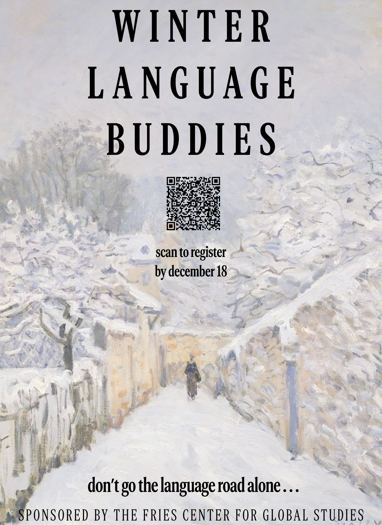 Flyer for Summer Language Buddies including QR code for sign up.