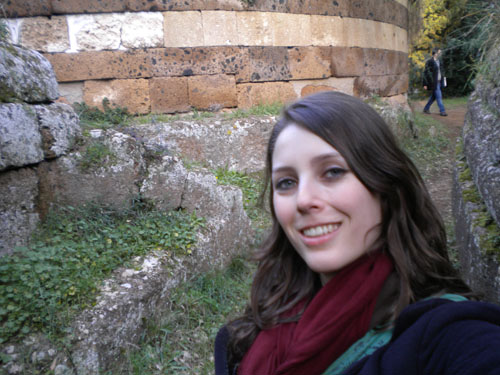 Lindsey Davis '11 in front of the Cerveteri