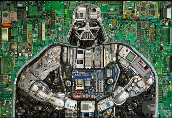 Darth Vader made from electronic circuit boards. (Elisa Insua)