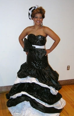Ball gown made of garbage bags. (Created by students of Jack Thompson at Moore College; Photo: Whitey Jenkins)
