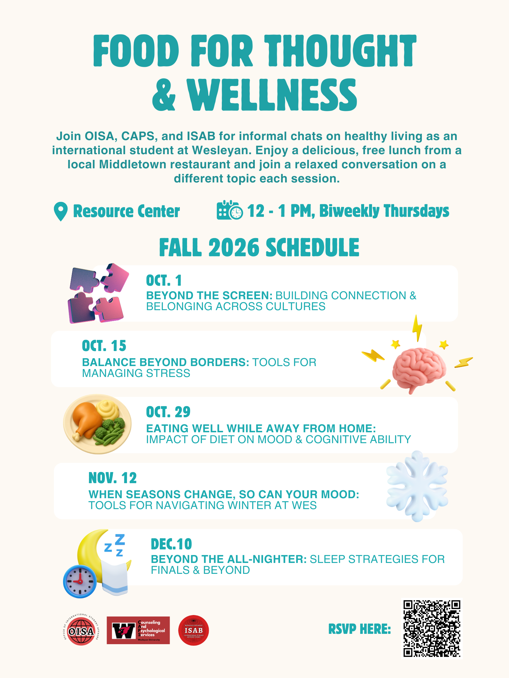Food for Thought and Wellness program flyer with session dates