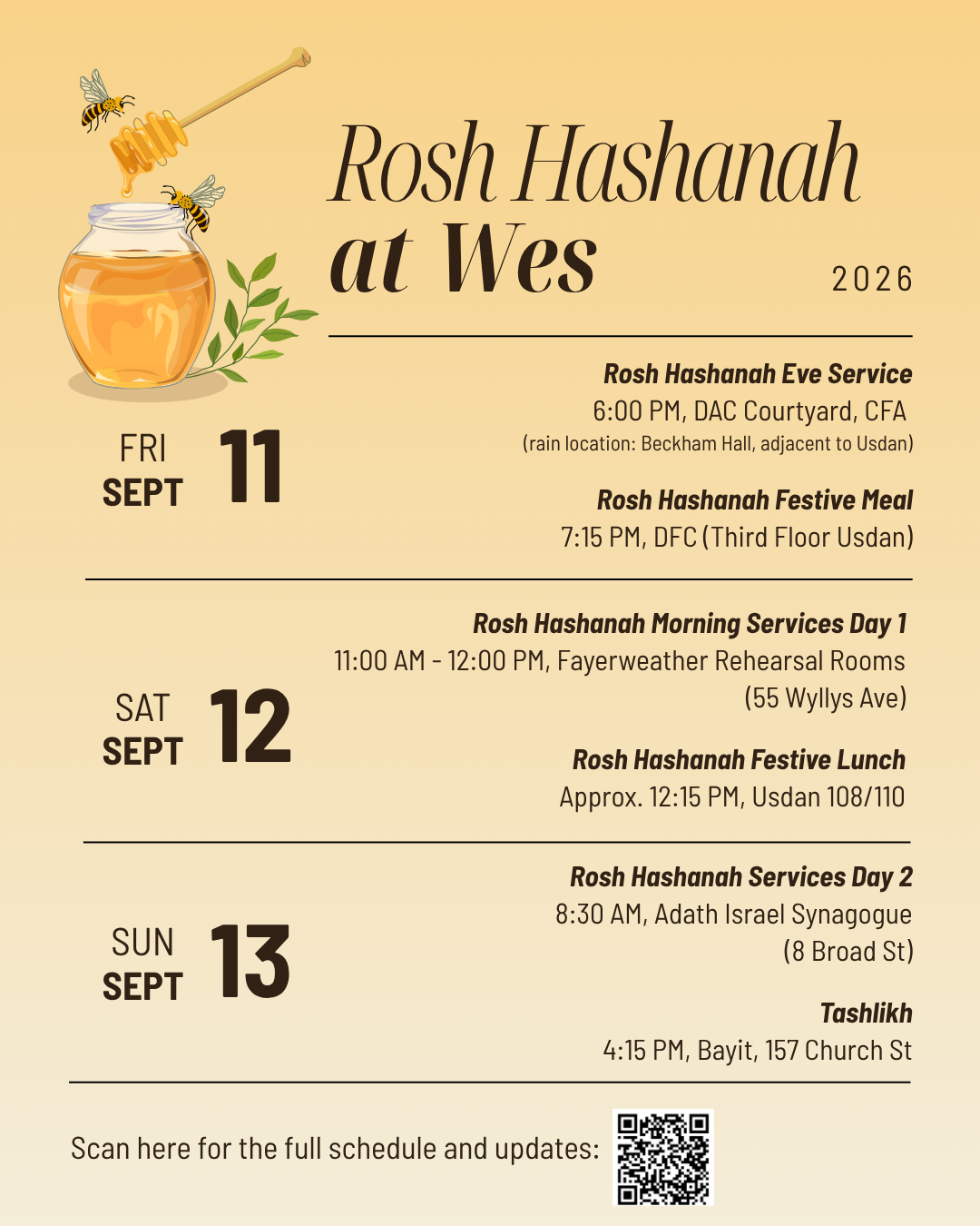 Poster with listing of Rosh Hashanah services and events for 2026