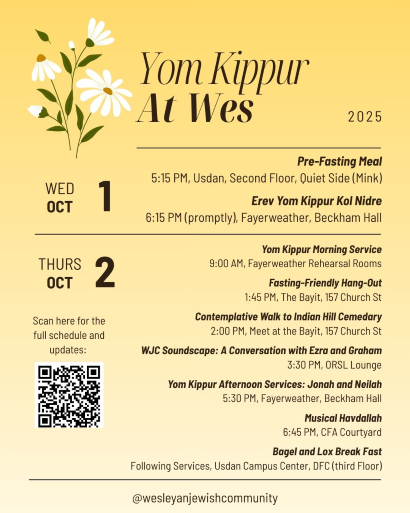 Schedule of services for Yom Kippur