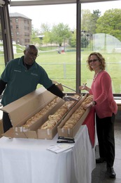 Cathy Race, the department's administrative assistant, gets ready to feed the masses