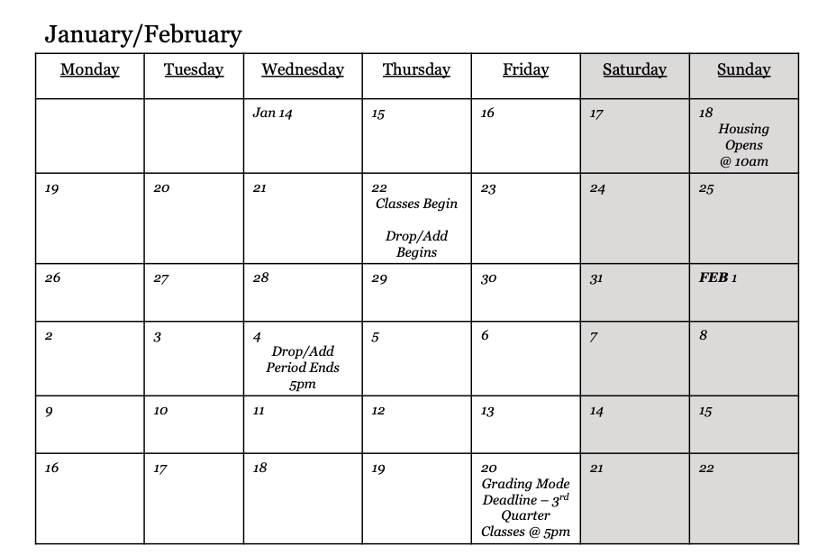 Semester Planning Calendars - Wesleyan University